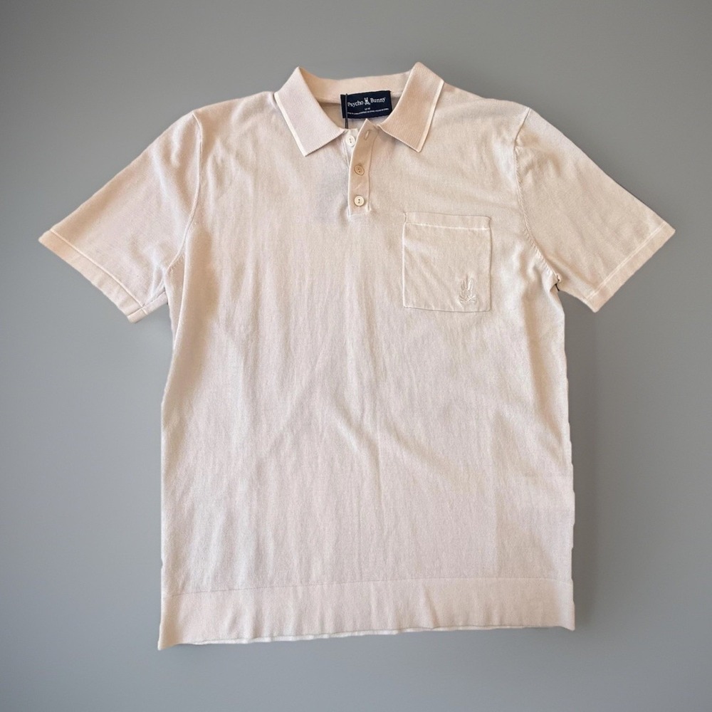Psycho Bunny Polo Shirt Mens Medium White Longford Fine Knit Cotton Pocket Logo